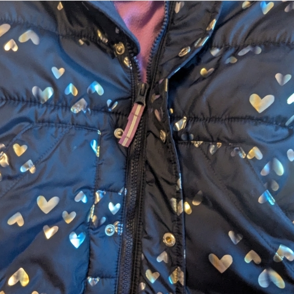 Cat & Jack Navy Puffer Jacket with Metallic Hearts - Picture 5 of 10